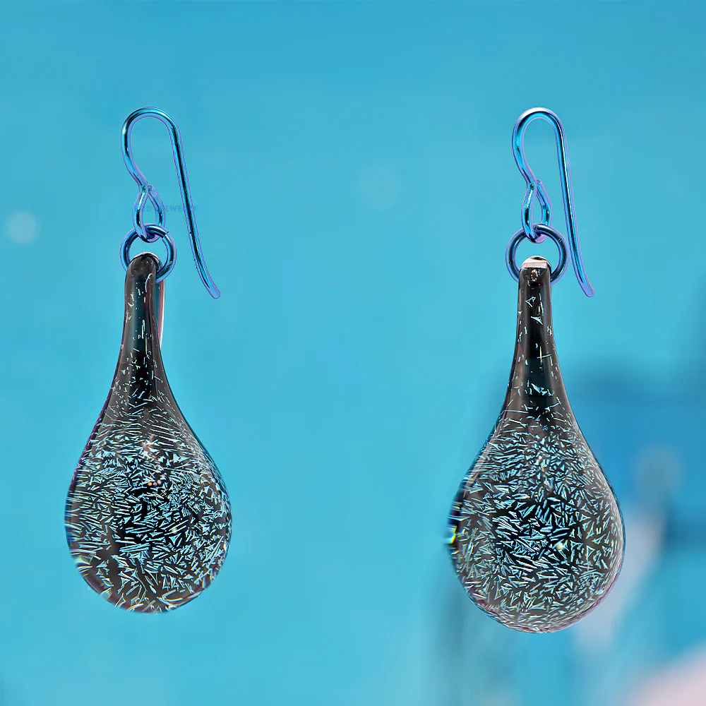 Dichroic Glass Earrings - Blue - Image 2