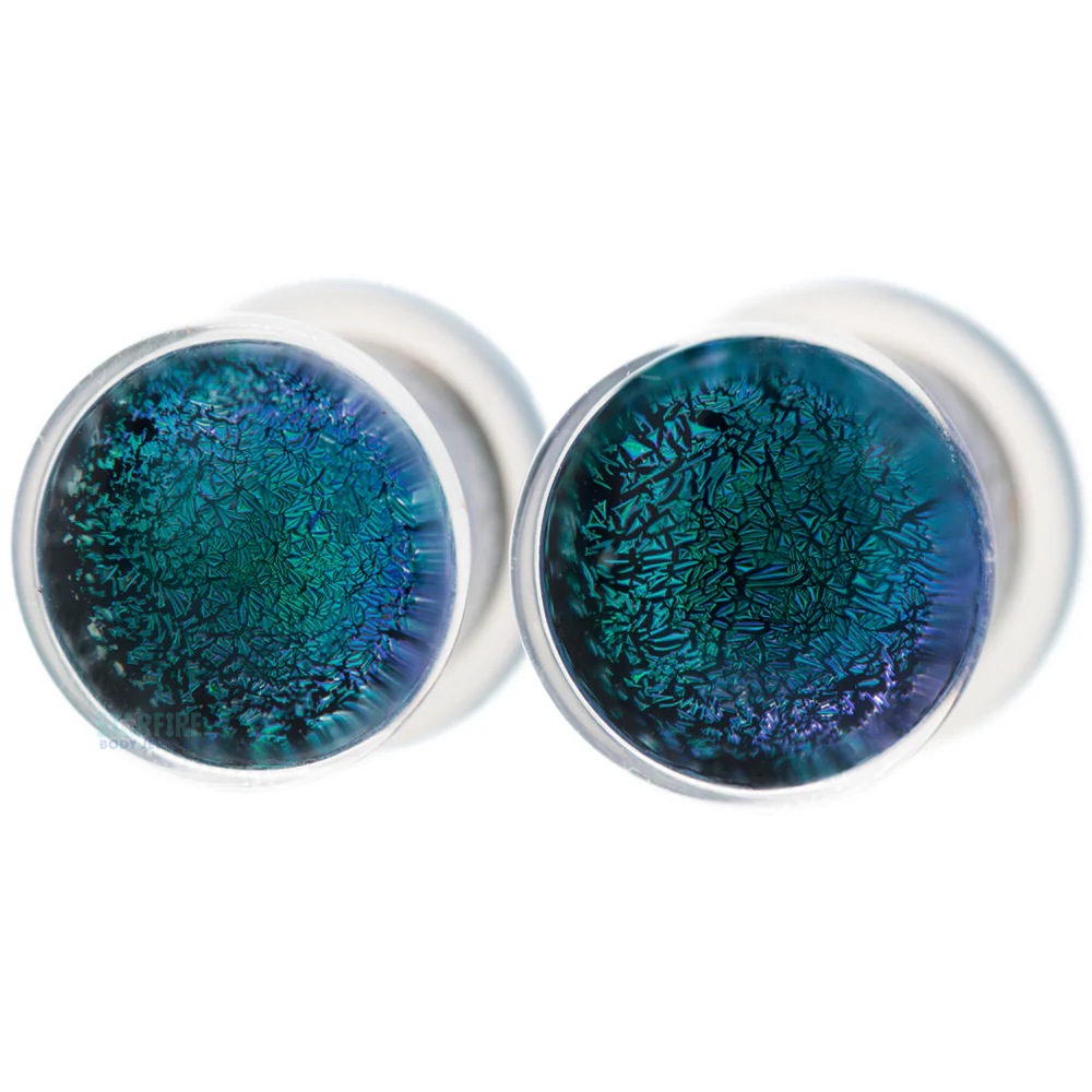 Dichroic Glass Plugs - Aqua - Image 3