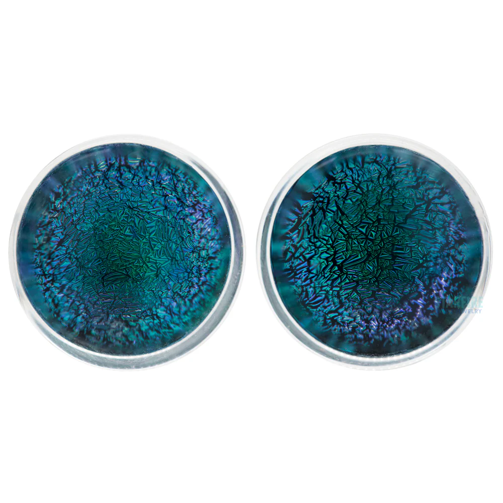 Dichroic Glass Plugs - Aqua - Image 4
