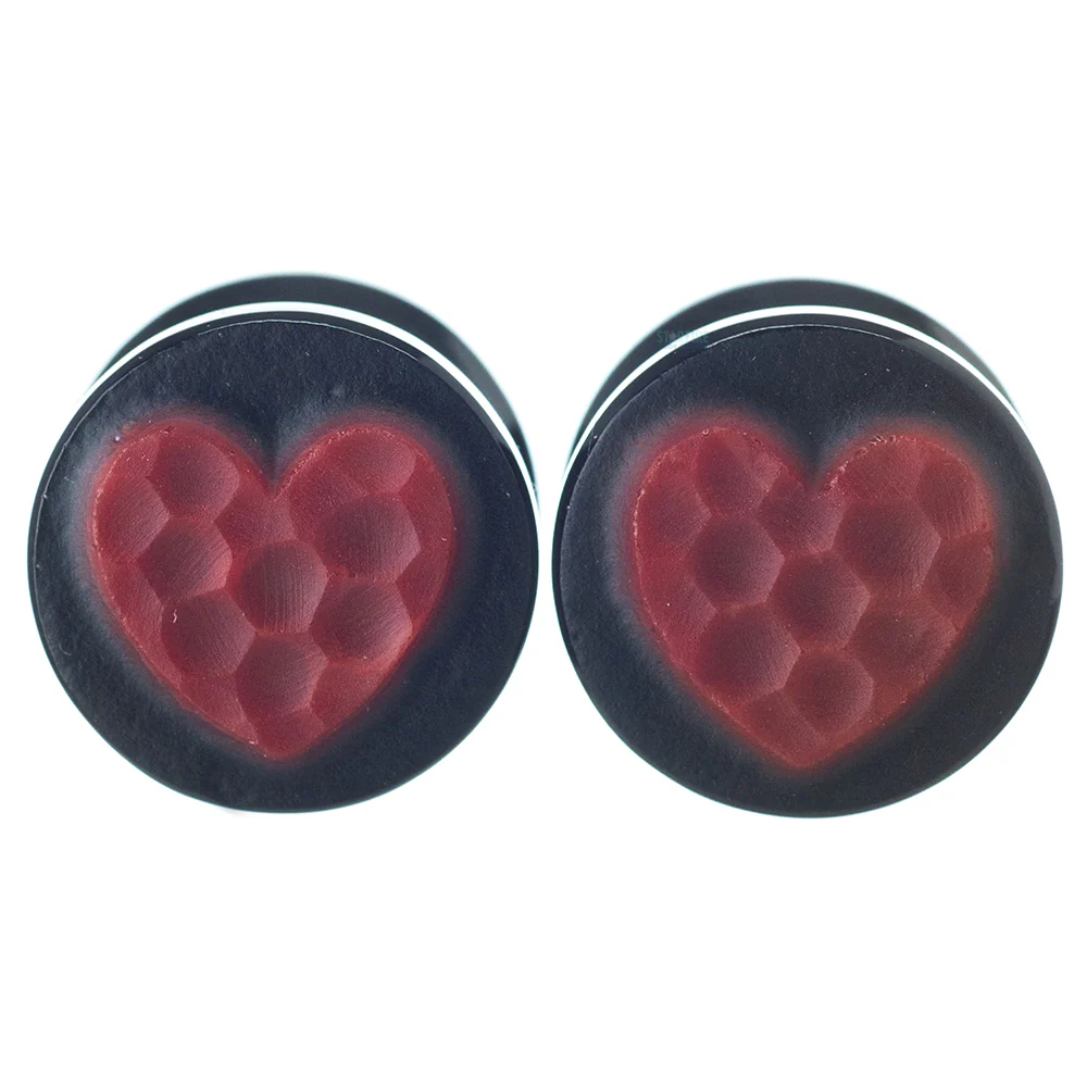Heart Glass Plugs - Red Martele on Black - Image 2