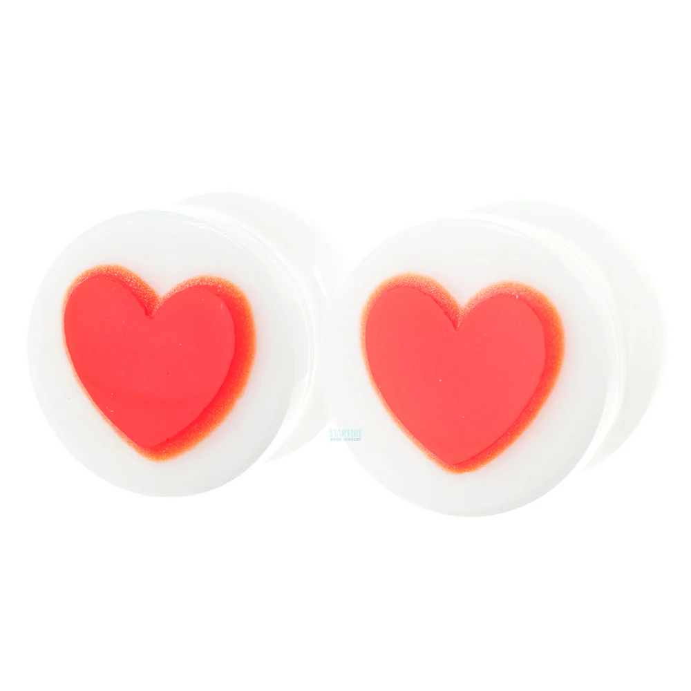 Heart Glass Plugs - Red on White - Image 3