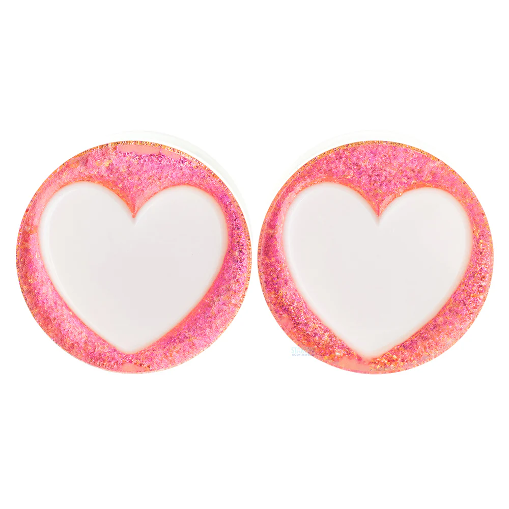 Heart Glass Plugs - White on Magenta Dichroic - Image 3