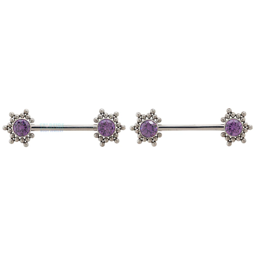 HC1T-34 'Haute Couture' Side Set Faceted Gem Nipple Barbells - pair - Image 4