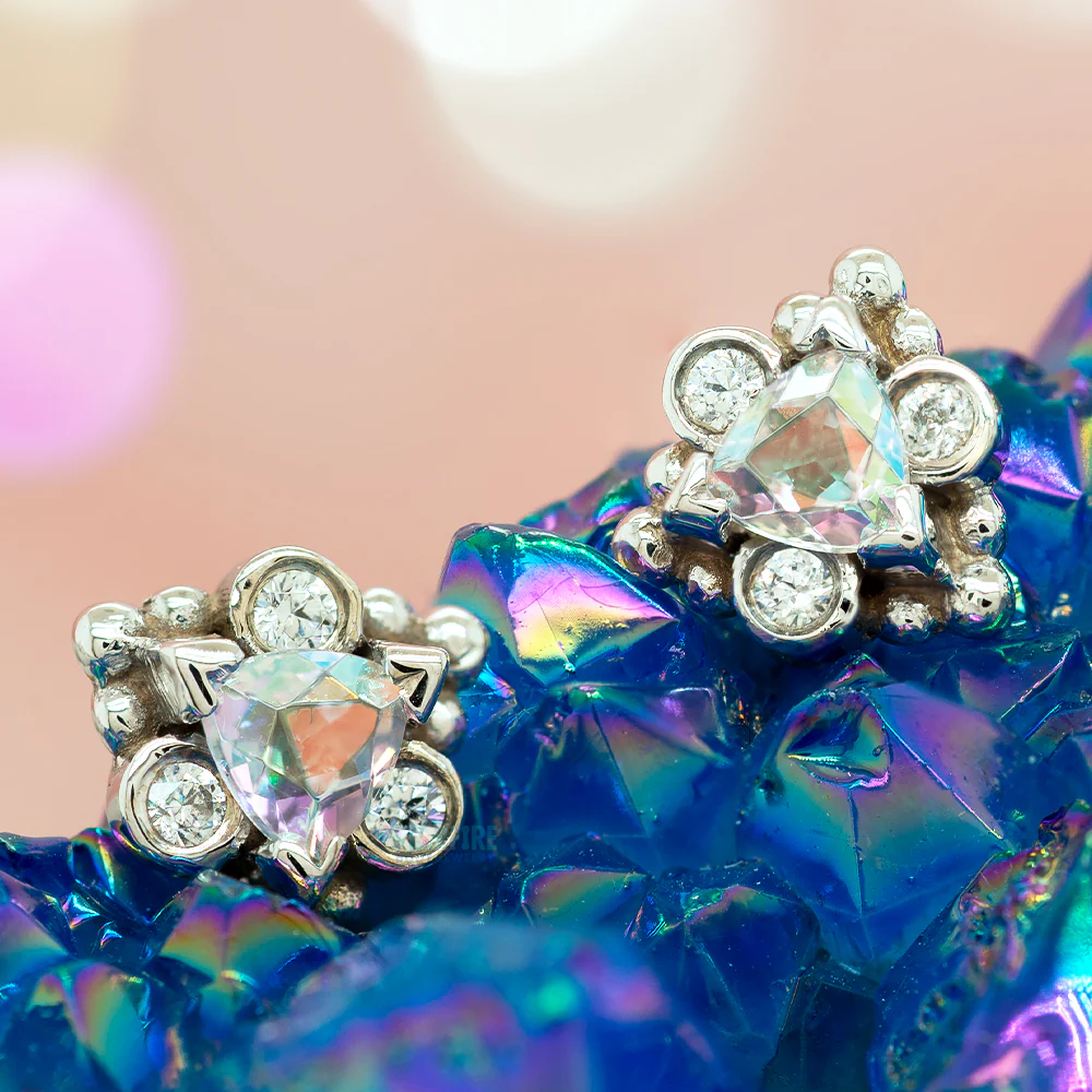 "Helana" Threaded End in Gold with Mercury Mist Topaz & White CZ - Image 2