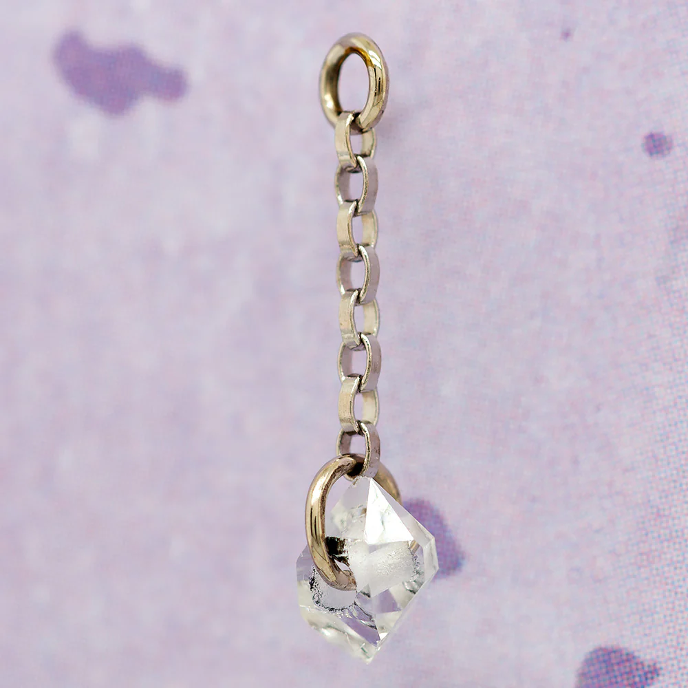 "Herkimer Diamond Tosser" Chain Charm in Gold with Herkimer Diamond Quartz - Image 2