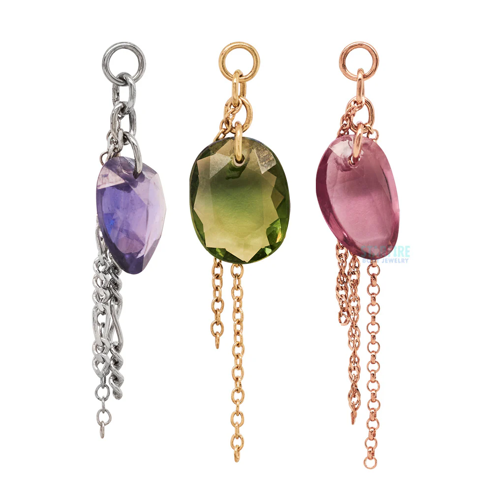 Rose Cut Freeform Green Sapphire Chain Charm in Gold - Image 3