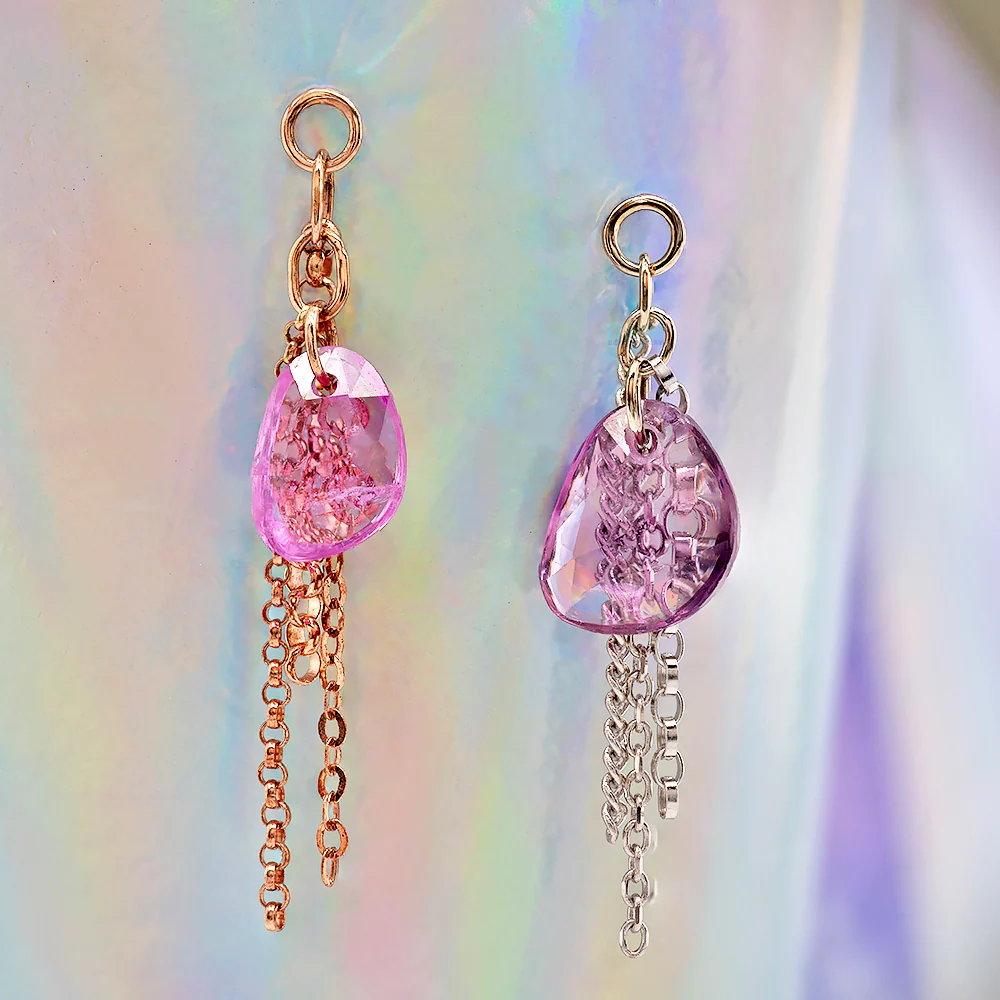 Rose Cut Freeform Pink Sapphire Chain Charm in Gold - Image 3