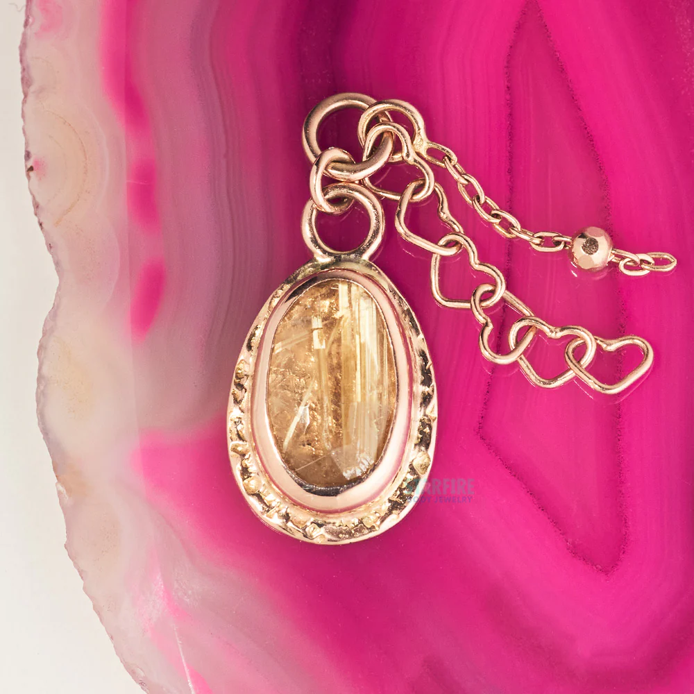 "Comet" Chain Charm in Gold with Rutilated Quartz - Image 2