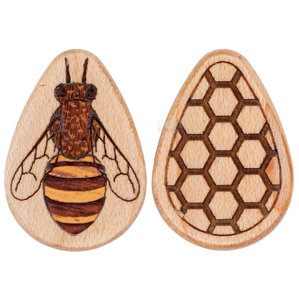 Honeybee Wood Teardrop Plugs - Image 3