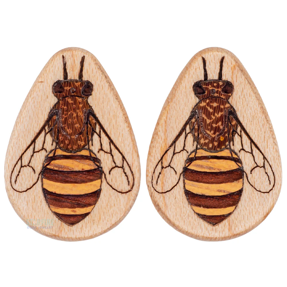 Honeybee Wood Teardrop Plugs - Image 4