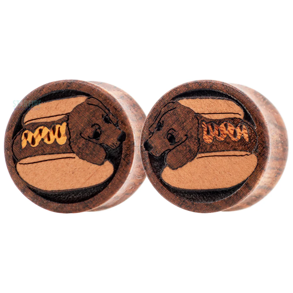 Hot Dog / Wiener Dog Wood Inlay Plugs - Image 2