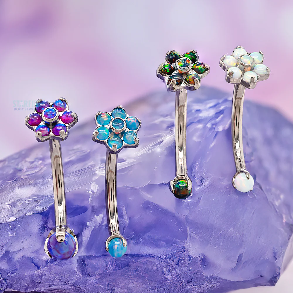 Opal Flower & Opal Ball in Prong's Curved Barbell