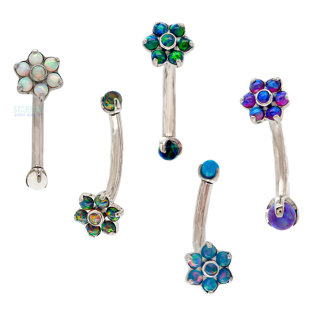Opal Flower & Opal Ball in Prong's Curved Barbell - Image 2