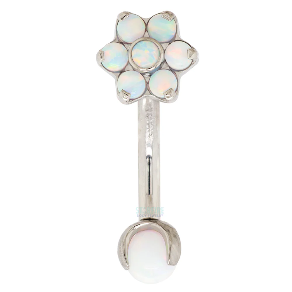 Opal Flower & Opal Ball in Prong's Curved Barbell - Image 3