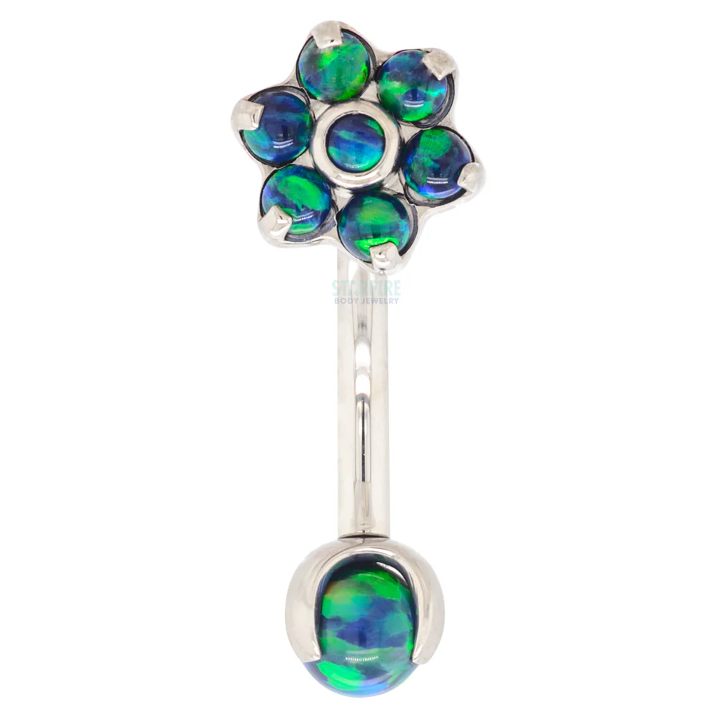 Opal Flower & Opal Ball in Prong's Curved Barbell - Image 4