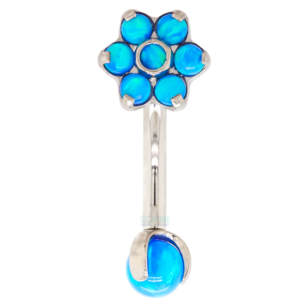 Opal Flower & Opal Ball in Prong's Curved Barbell - Image 5