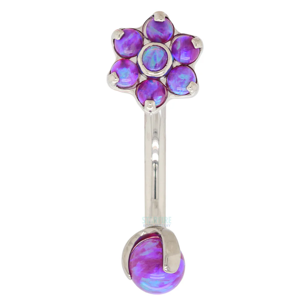 Opal Flower & Opal Ball in Prong's Curved Barbell - Image 6