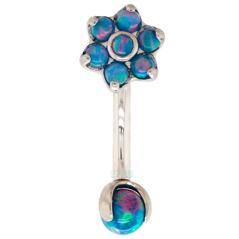 Opal Flower & Opal Ball in Prong's Curved Barbell - Image 7