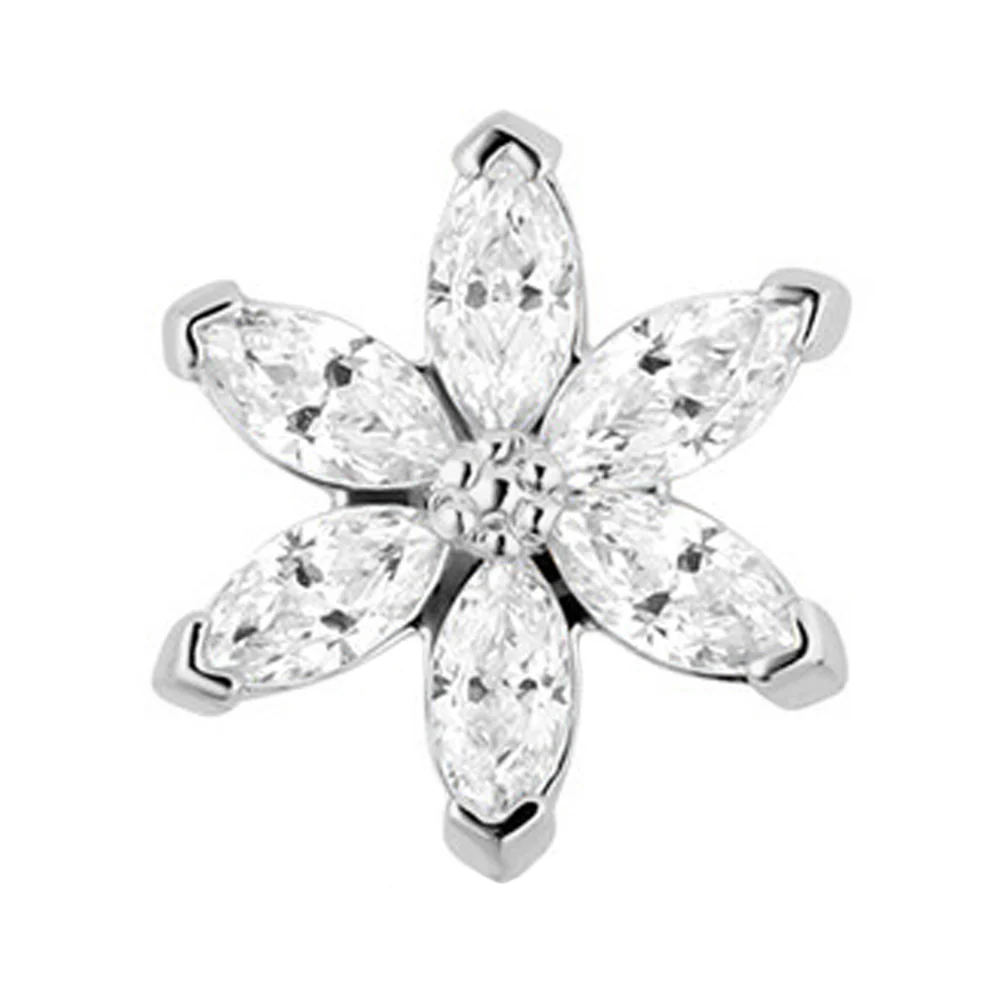 "Asphodel" with Faceted Gems Threaded End in White Gold