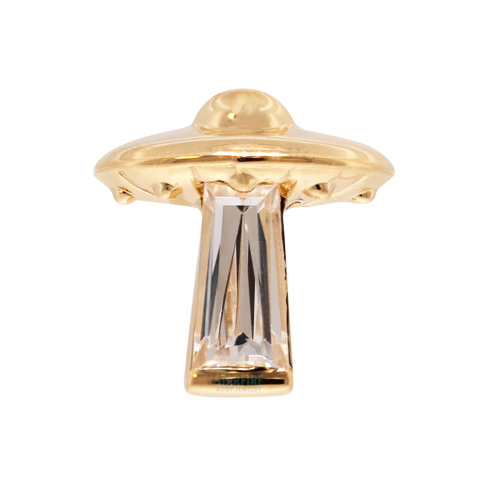 "Beam Me Up" with Faceted Gem Threaded End in Gold
