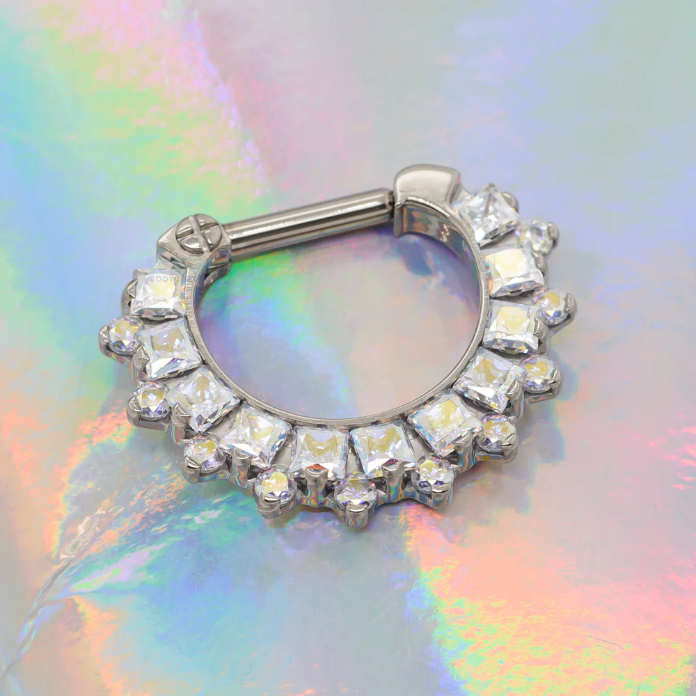 "Dione" Clicker #36 with Princess-Cut & Round Faceted Gems - 16 ga. - 1/4" post - Image 2