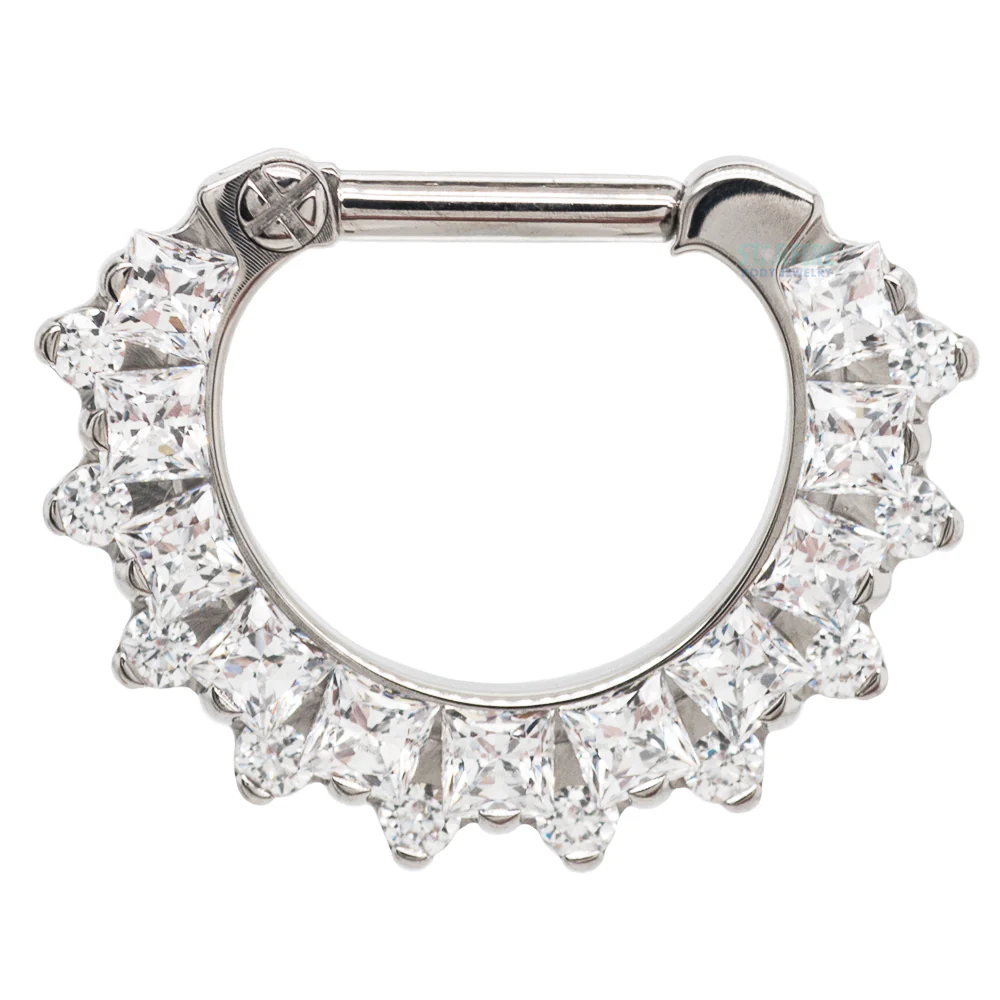 "Dione" Clicker #36 with Princess-Cut & Round Faceted Gems - 16 ga. - 1/4" post - Image 4