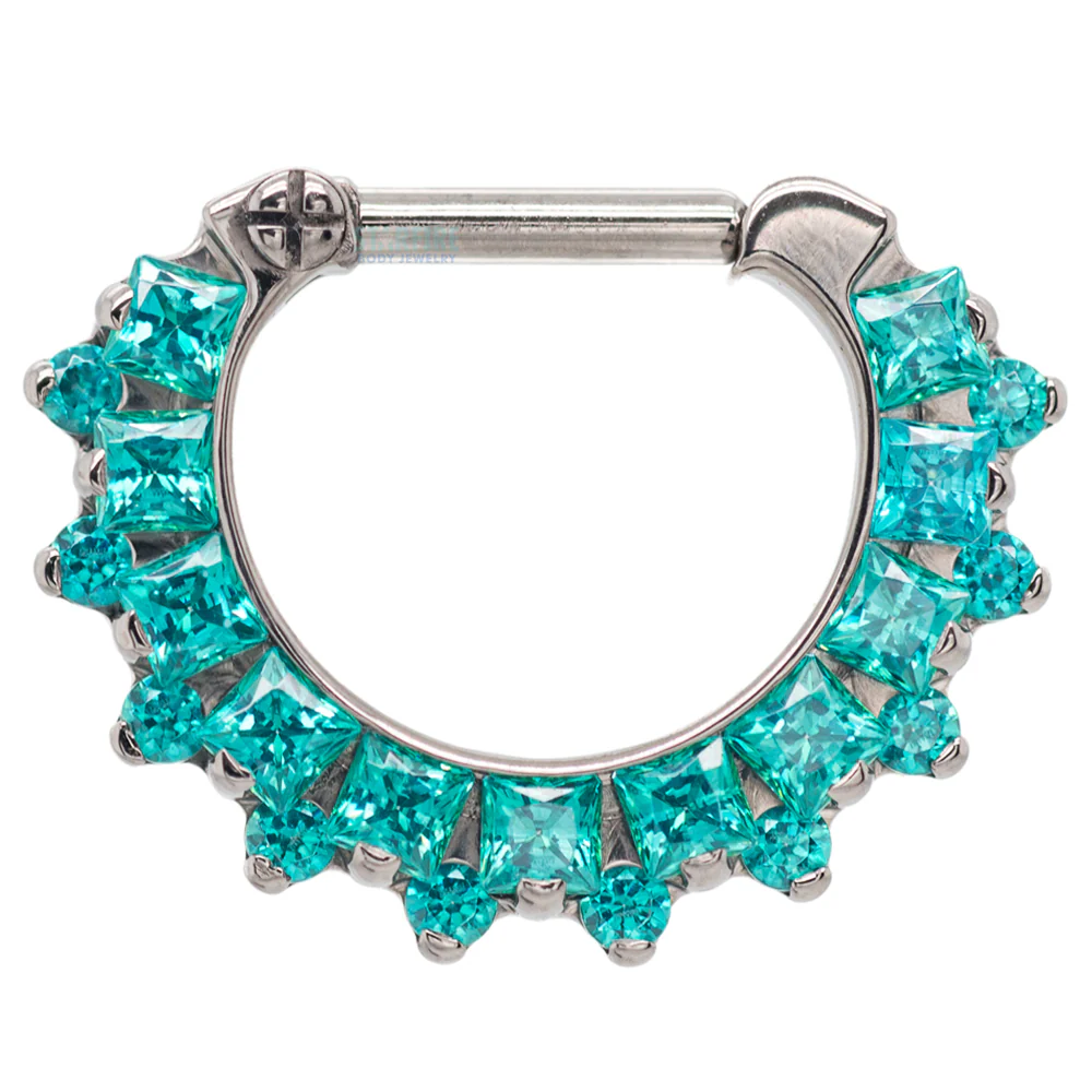 "Dione" Clicker #36 with Princess-Cut & Round Faceted Gems - 16 ga. - 1/4" post - Image 5
