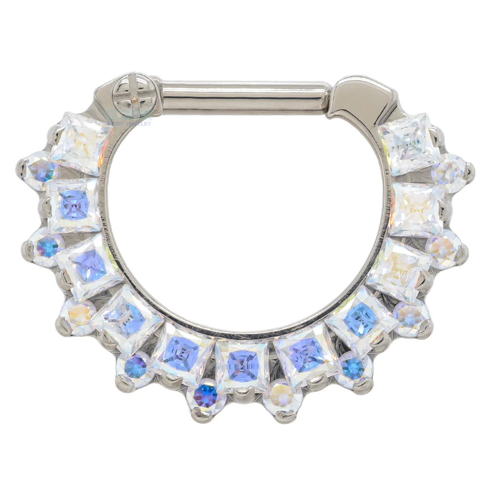 "Dione" Clicker #36 with Princess-Cut & Round Faceted Gems - 16 ga. - 1/4" post - Image 6