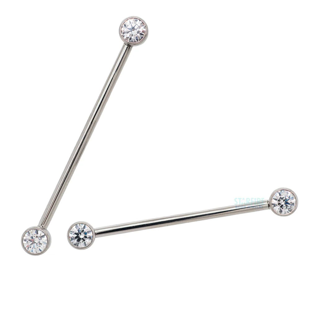Faceted Gem Forward Facing Industrial Barbell in Bezel