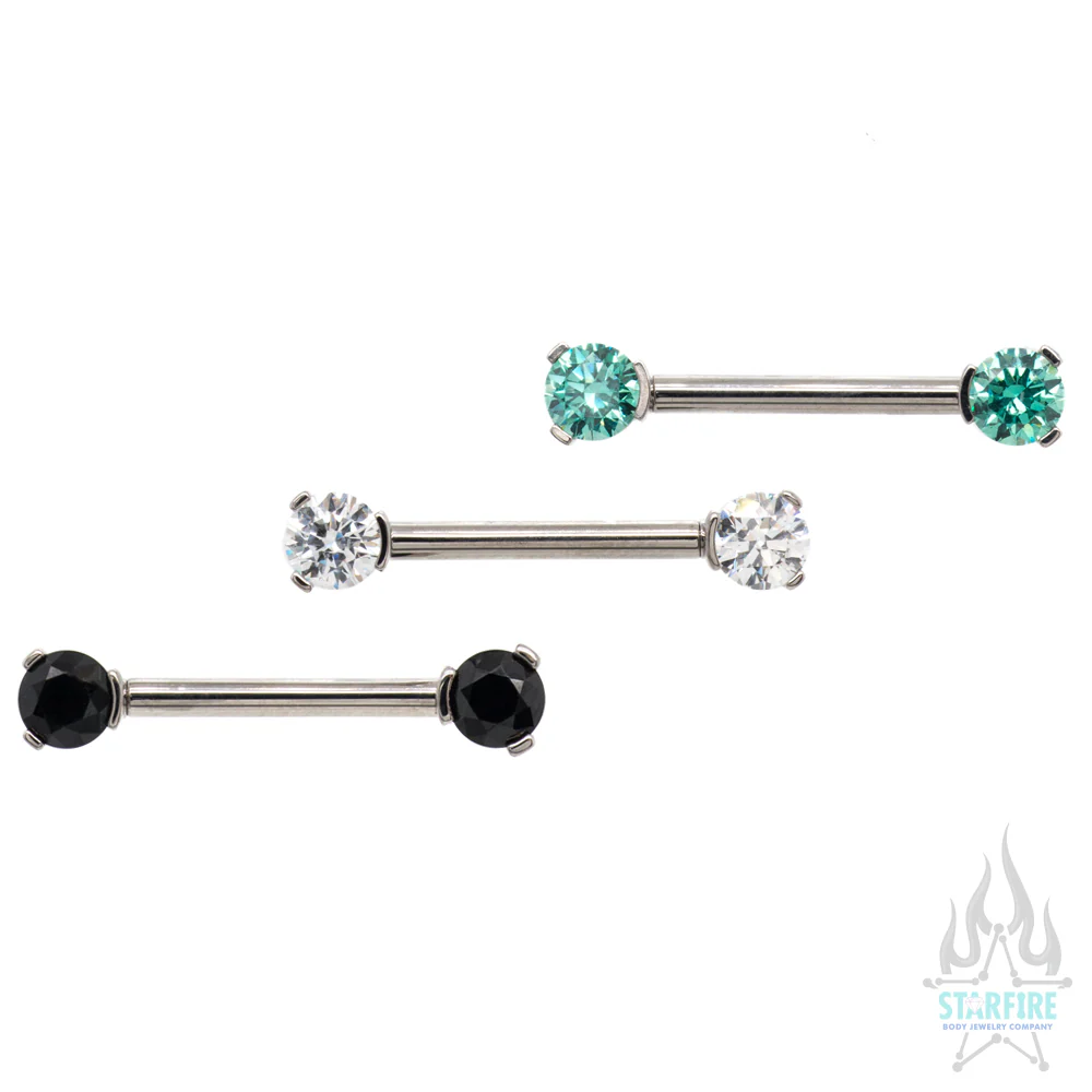 Faceted Gem Forward Facing Nipple Barbell in 3-Prong's - single