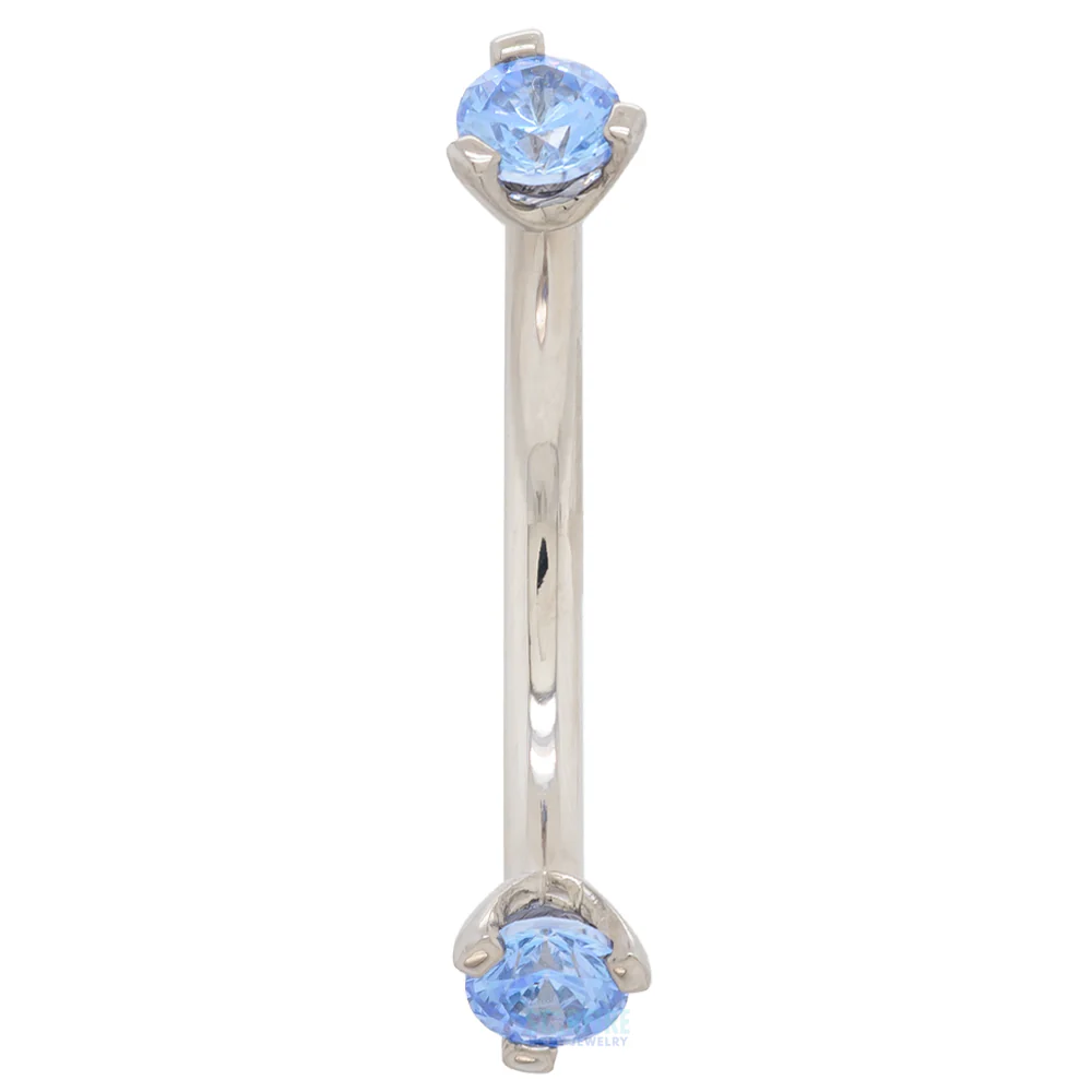 Flat Bottom 3 Prong-Set Round CZ's Curved Barbell - Image 2