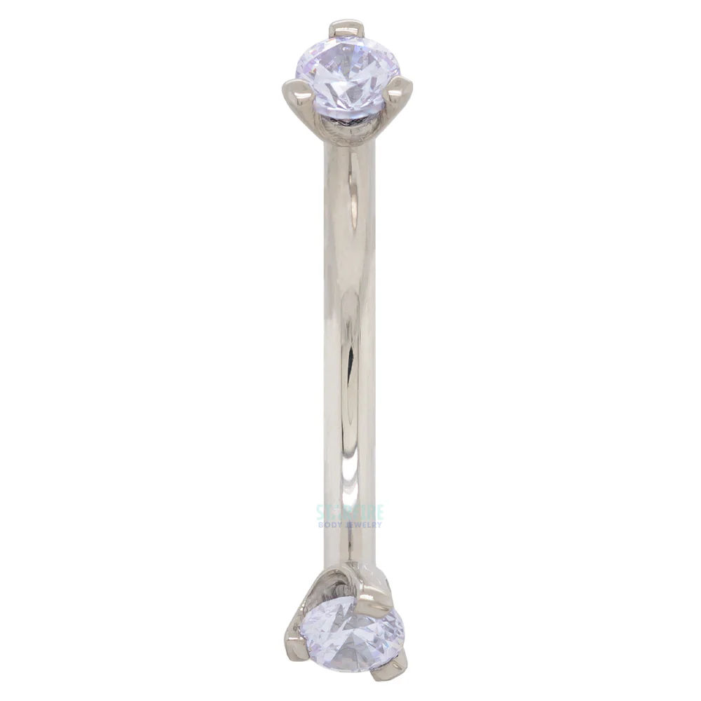 Flat Bottom 3 Prong-Set Round CZ's Curved Barbell - Image 3