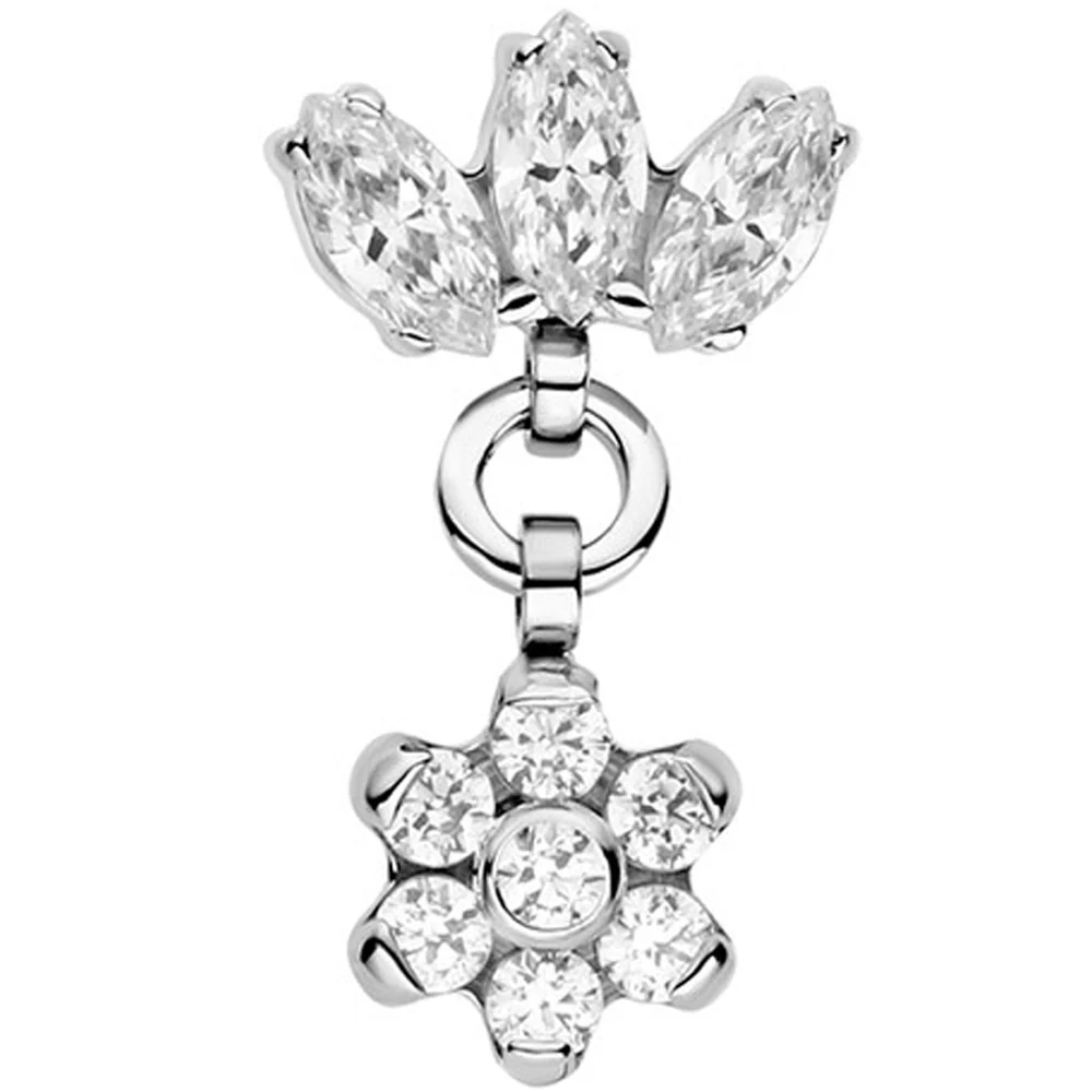 Marquise Fan Threaded End with Flower #3 Faceted Gem Dangle - Image 3