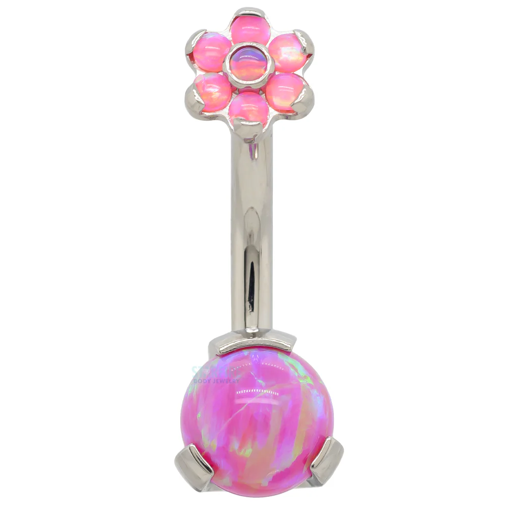 Prong Opal Ball Navel Curve with Flower Top - custom color combos - Image 4