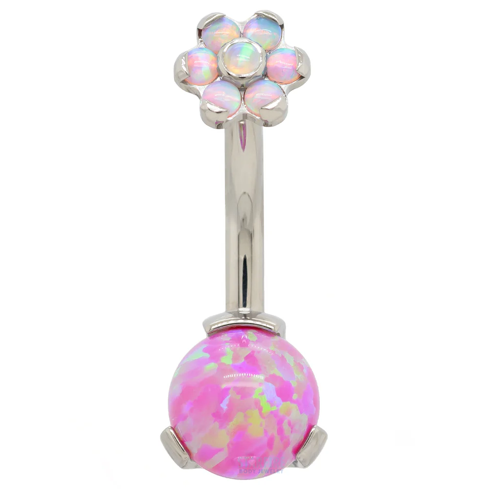 Prong Opal Ball Navel Curve with Flower Top - custom color combos - Image 7
