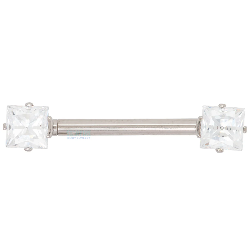 Princess-Cut Faceted Gem Forward Facing Nipple Barbell in 4-Prong's - single - Image 2