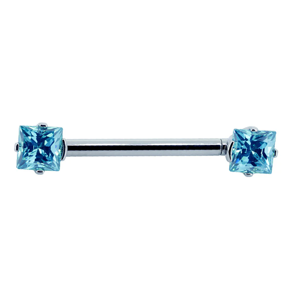 Princess-Cut Faceted Gem Forward Facing Nipple Barbell in 4-Prong's - single - Image 3