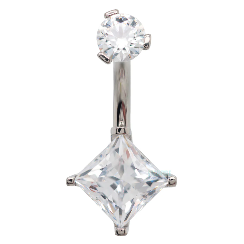 Princess Cut Prong-Set Faceted Gem Navel Curve - Image 3
