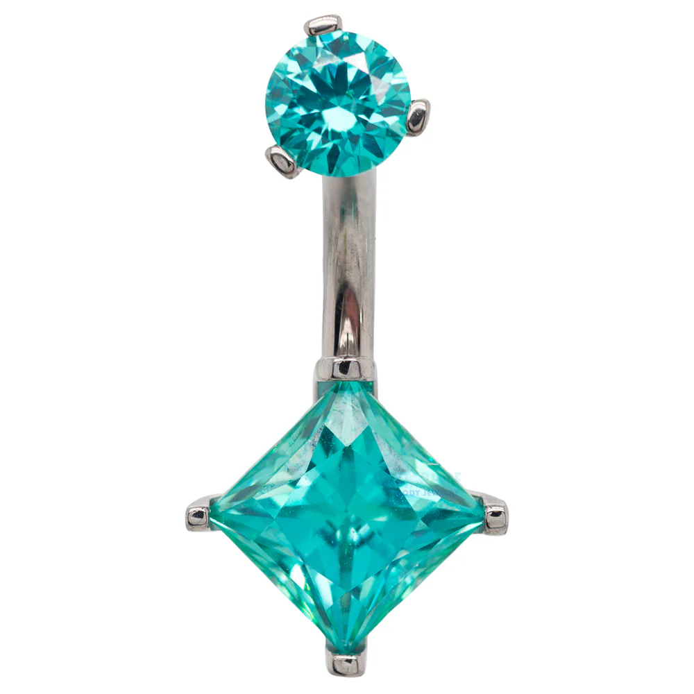 Princess Cut Prong-Set Faceted Gem Navel Curve - Image 4