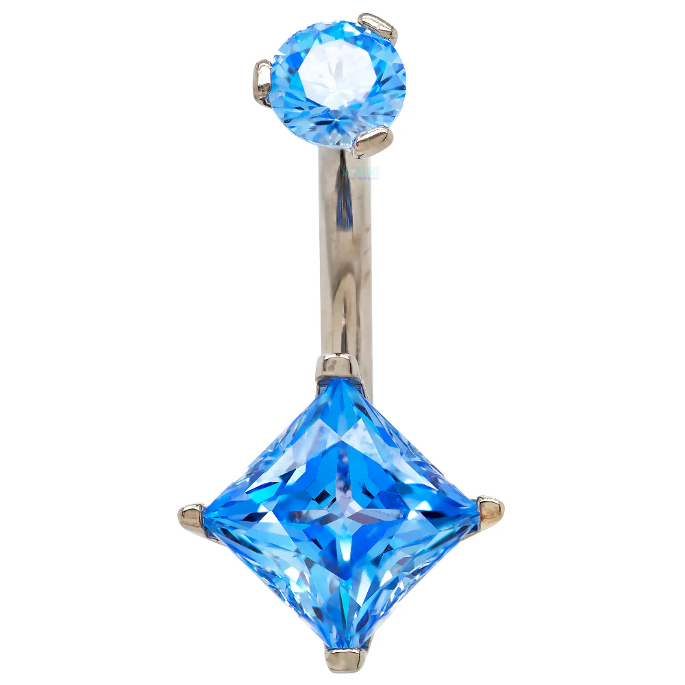 Princess Cut Prong-Set Faceted Gem Navel Curve - Image 5