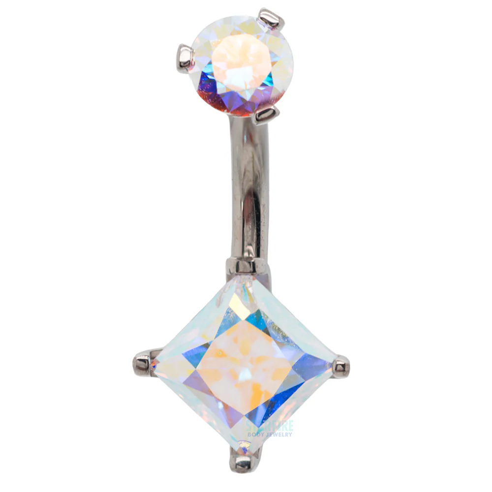 Princess Cut Prong-Set Faceted Gem Navel Curve - Image 6