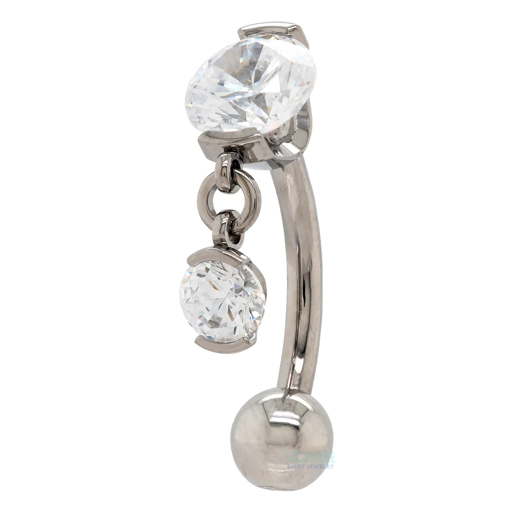 Fixed Top 2 Prong-Set Faceted Gem Navel Curve with Dangle #1 - Image 3