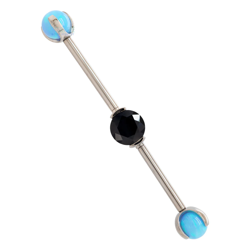 Round Faceted Gem Industrial Barbell with Opal Balls in Prong's - Image 11