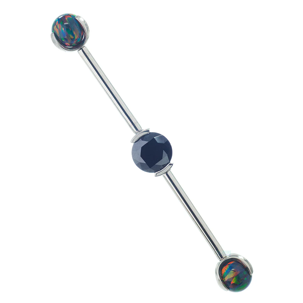 Round Faceted Gem Industrial Barbell with Opal Balls in Prong's - Image 8