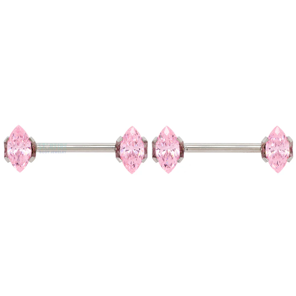 threadless: Marquise-Cut Brilliant-Cut Gems Side-Set Nipple Barbells in Prong's - 1/2" - pair - Image 7