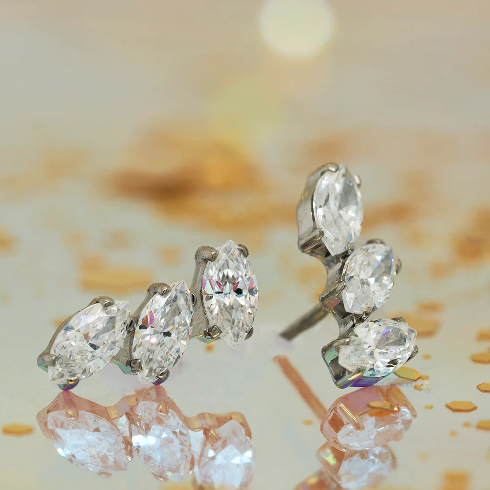threadless: "Sprig" Marquise Fan with Faceted Gem End - Image 2