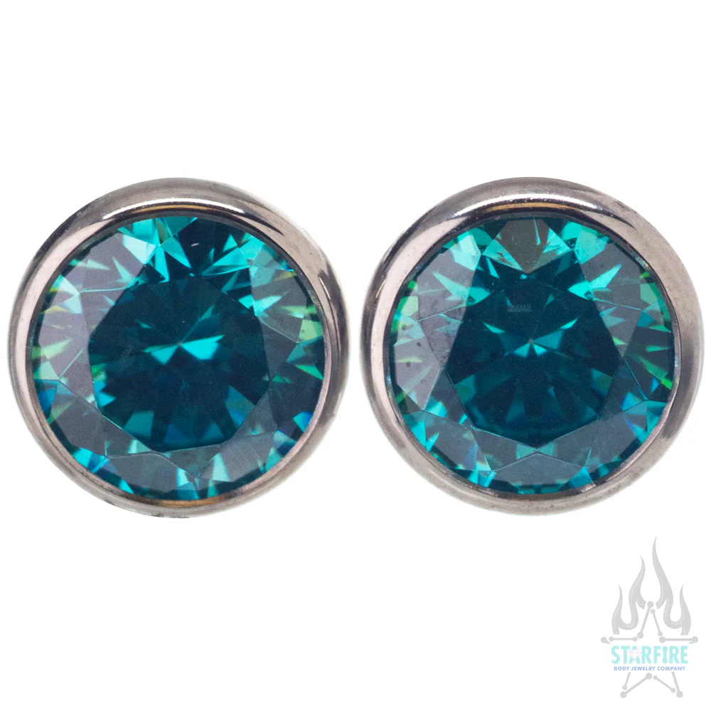 Titanium Faceted Gem Plugs - Mint Green CZ