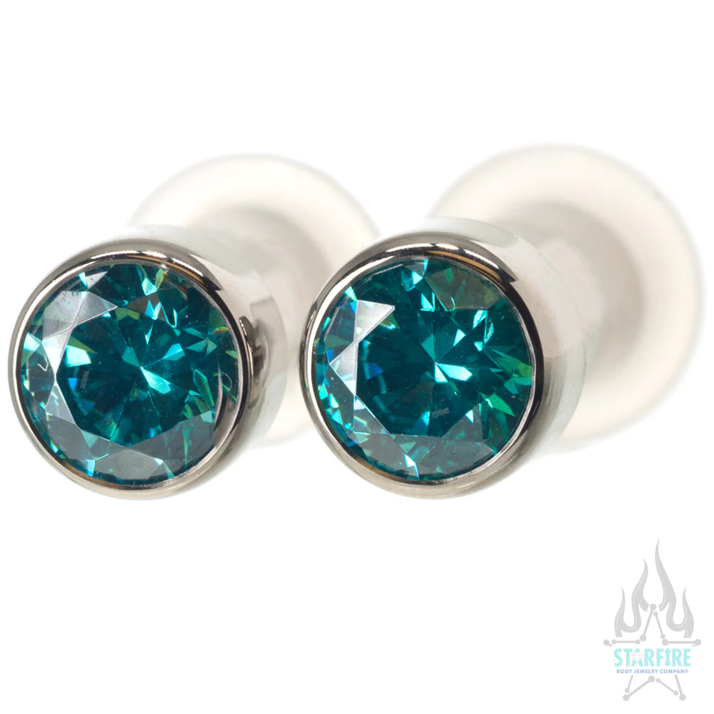 Titanium Faceted Gem Plugs - Mint Green CZ - Image 3