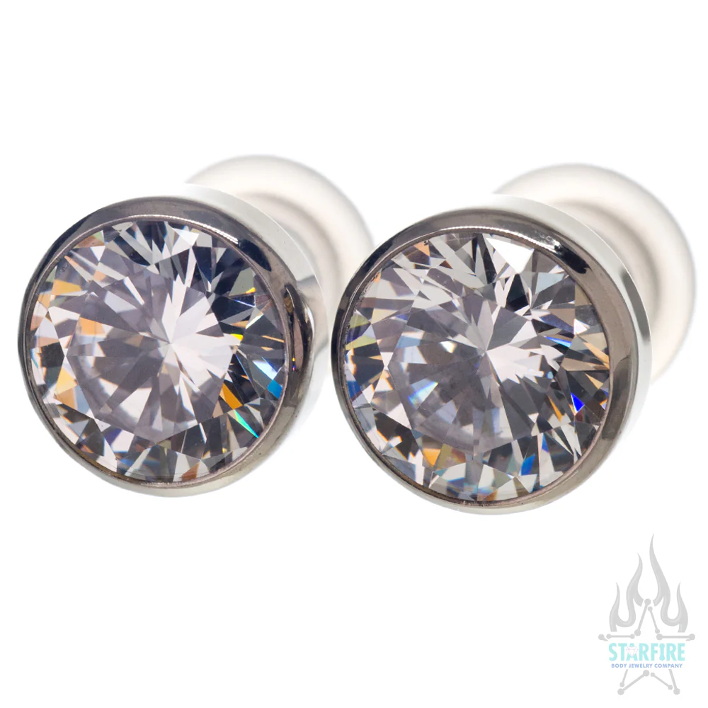Titanium Faceted Gem Plugs - White CZ - Image 2