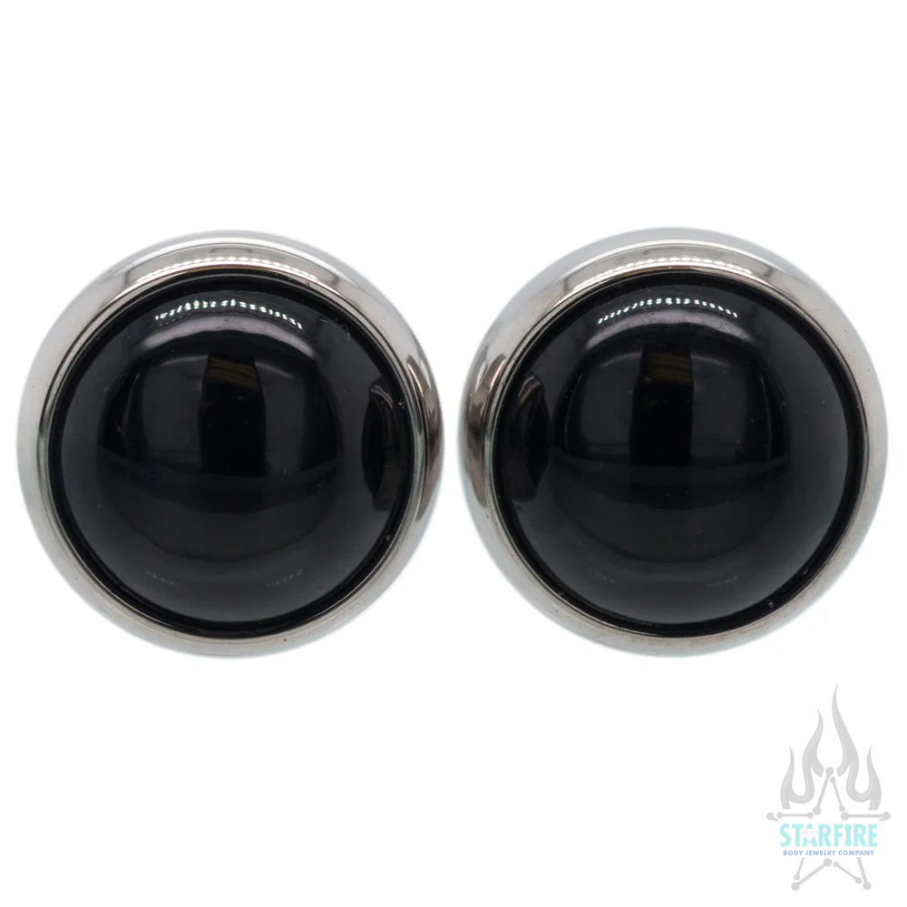Titanium Natural Stone Cabochon Gem Plugs - Black Onyx - Image 3